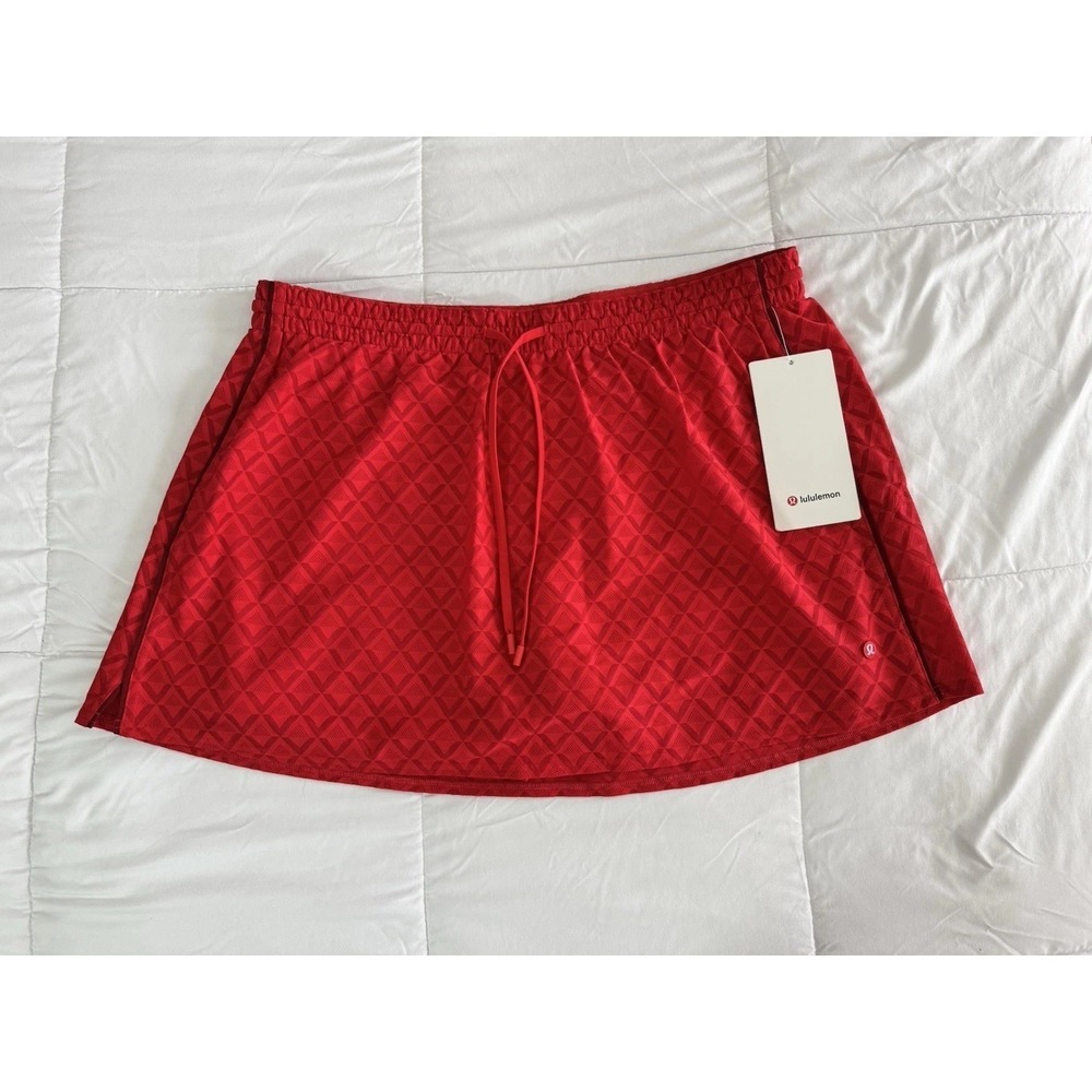New Lululemon Textured Mesh High-Rise Tennis Skirt Red Size XL Skort Golf Pocket